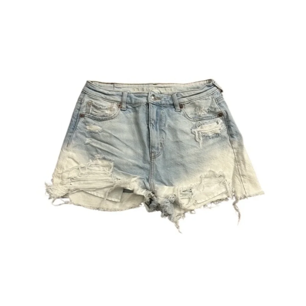 American Eagle Denim Shorts Womens 4 Light Blue Ombre Excellent Distressed High‎